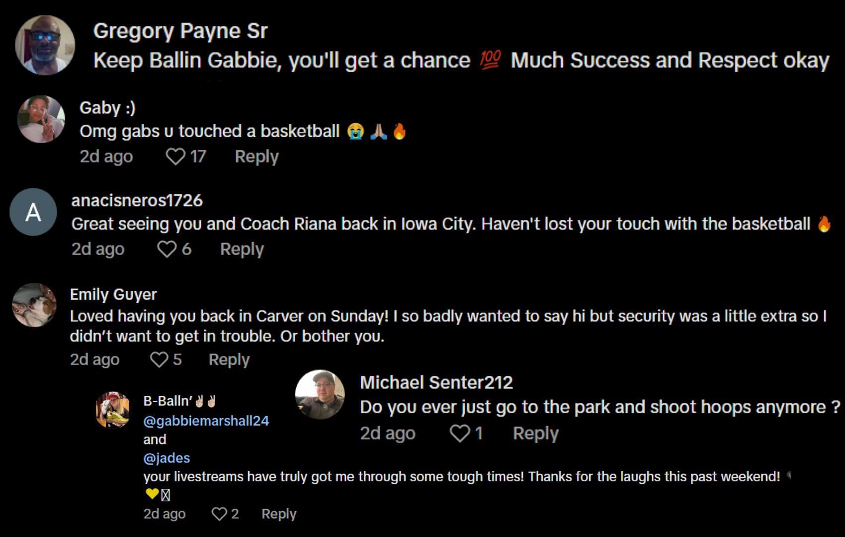 Fans react to Marshall's TikTok video | via @gabbiemarshall24/TikTok